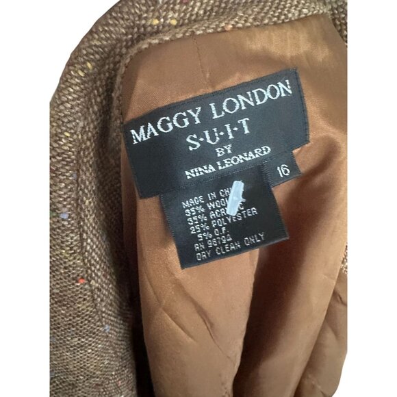 MAGGY LONDON by Nina Leonard Brown Wool Blend Blazer Jacket Size 16 - Picture 7 of 7